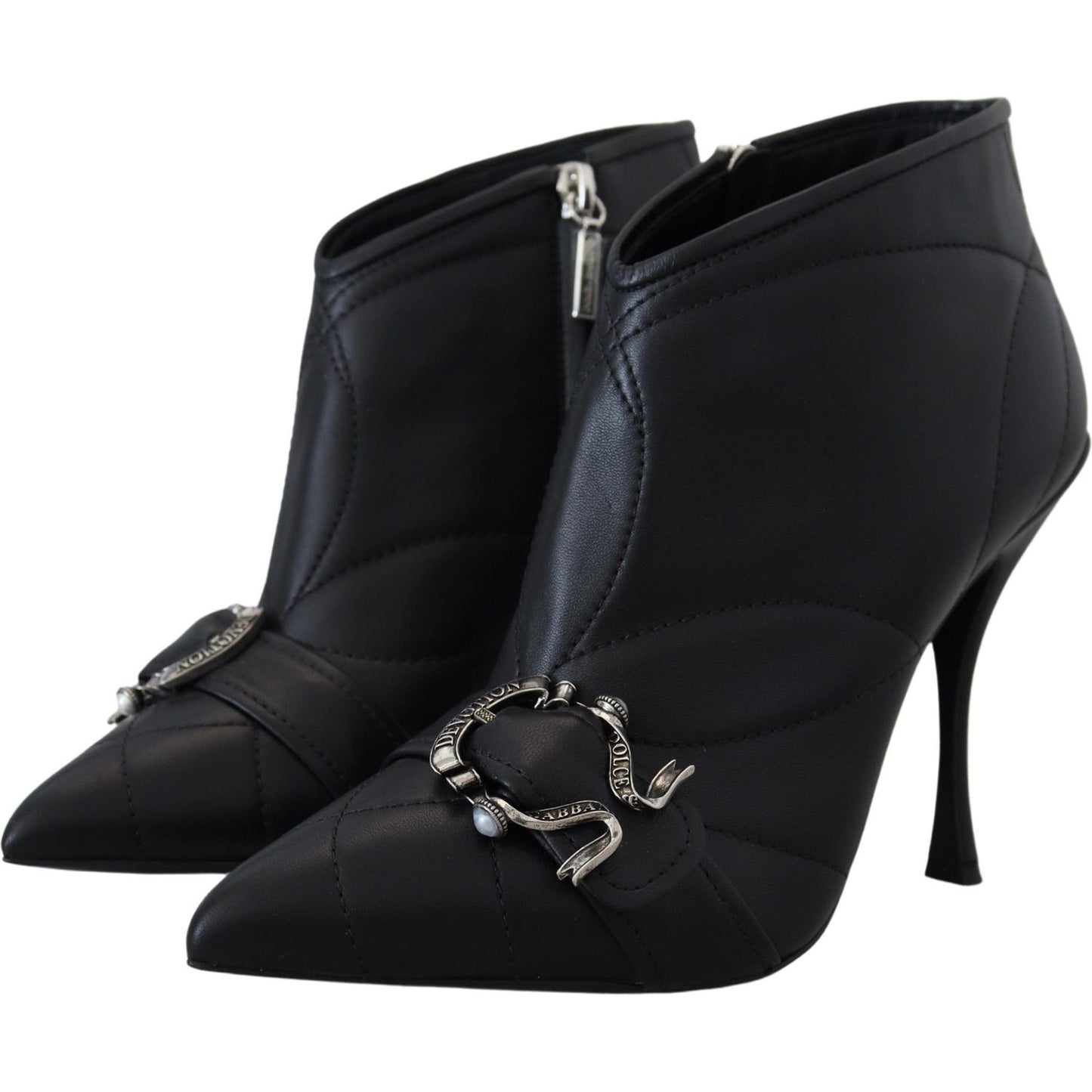 Dolce & Gabbana Elegant Black Quilted Leather Booties black-devotion-quilted-buckled-ankle-boots-shoes