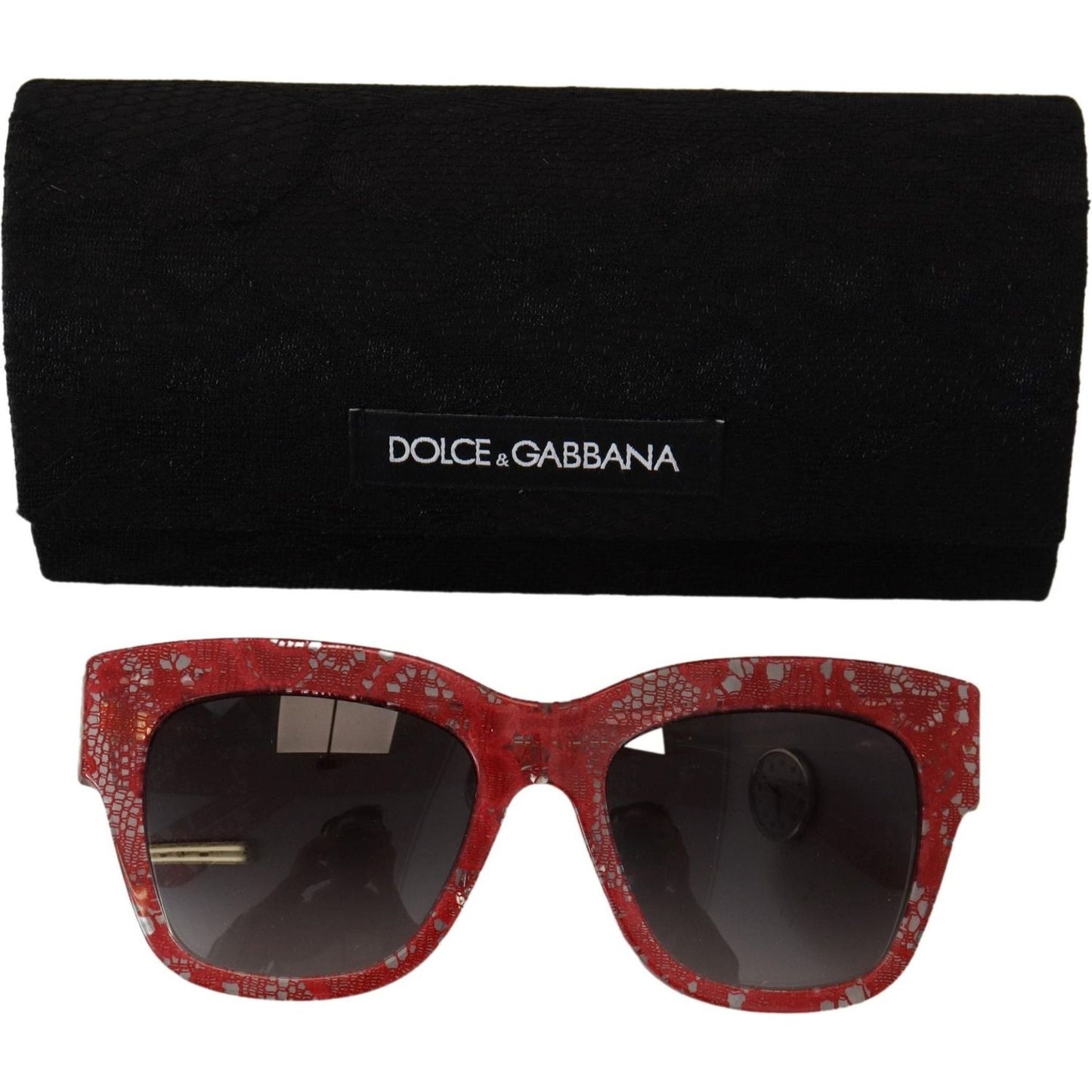 Dolce & Gabbana | Elegant Lace-Infused Red Sunglasses| McRichard Designer Brands   