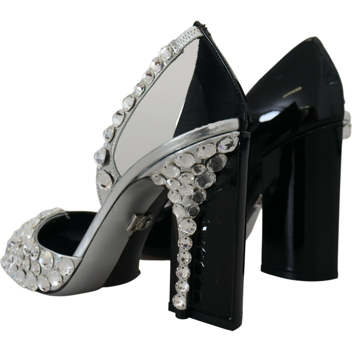 Dolce & Gabbana Elegant Crystals Embellished Leather Pumps black-silver-crystal-double-design-high-heels-shoes