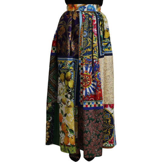 Dolce & Gabbana High Waist Maxi Skirt with Sicilian Patterns multicolor-patchwork-sicily-long-maxi-skirt
