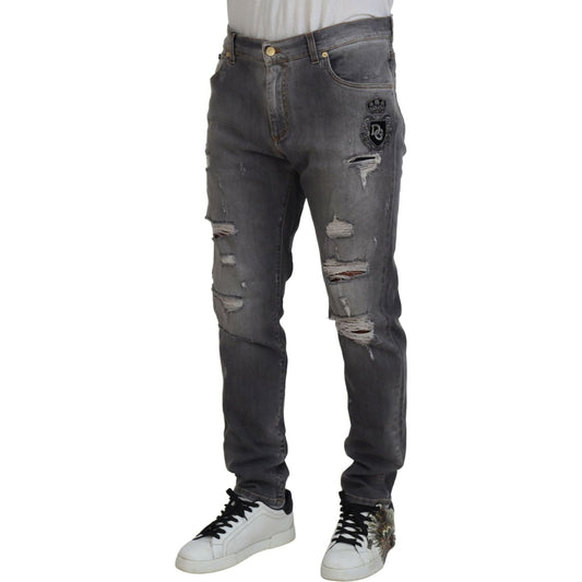 Dolce & Gabbana Elegant Gray Skinny Denim Jeans gray-embroidery-tattered-cotton-denim-jeans