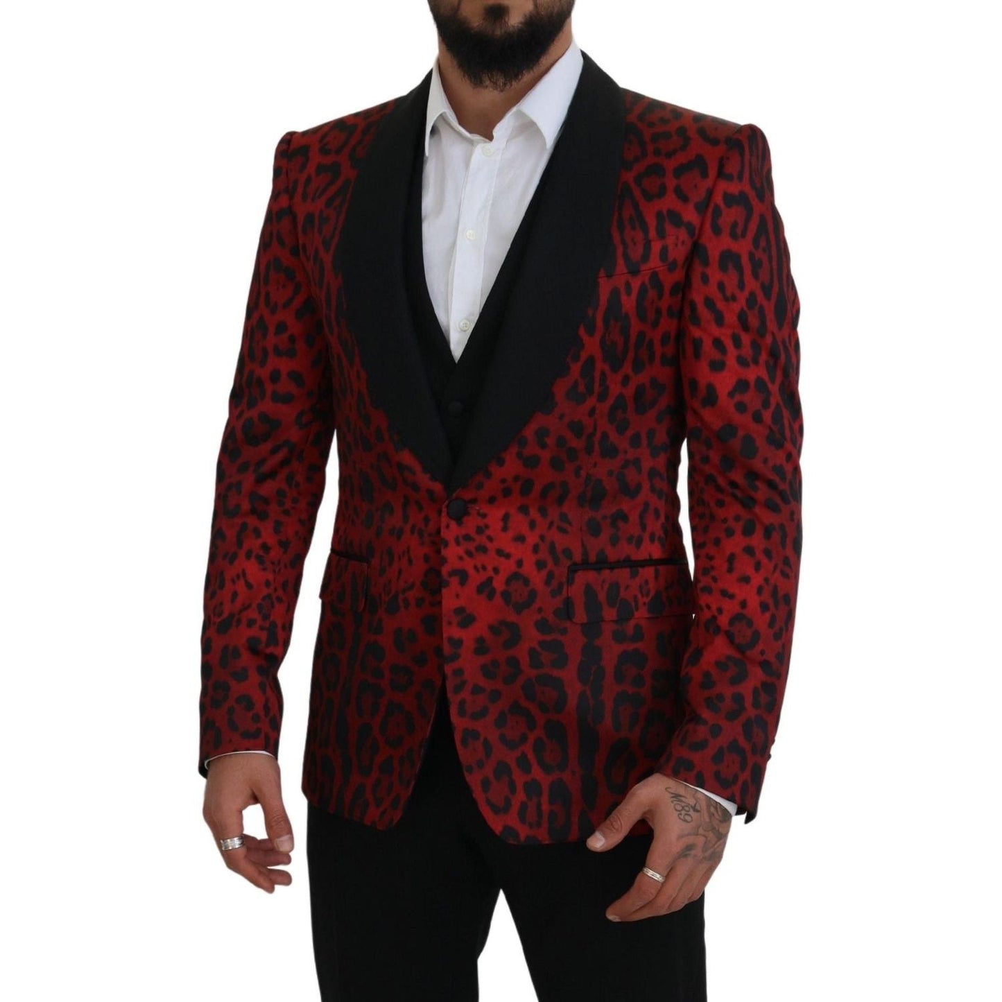 Dolce & Gabbana Radiant Red Leopard Print Three Piece Suit red-sicilia-leopard-formal-3-piece-set-suit