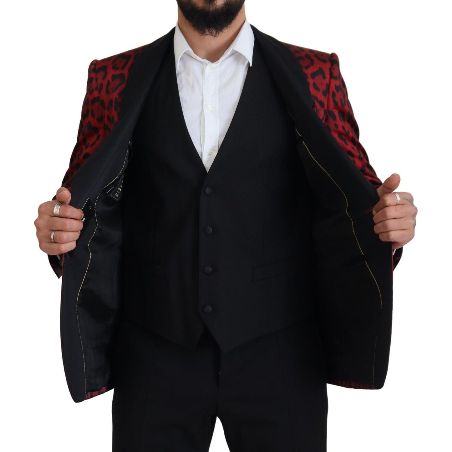 Dolce & Gabbana Radiant Red Leopard Print Three Piece Suit red-sicilia-leopard-formal-3-piece-set-suit