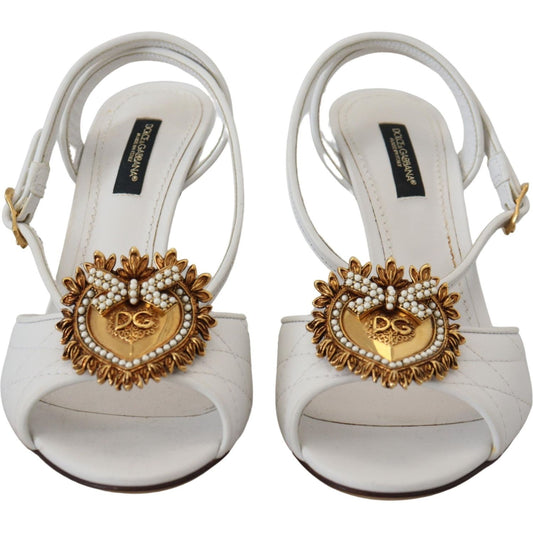 Dolce & Gabbana Devotion Embellished White Leather Stilettos white-devotion-embellished-sandals-shoes