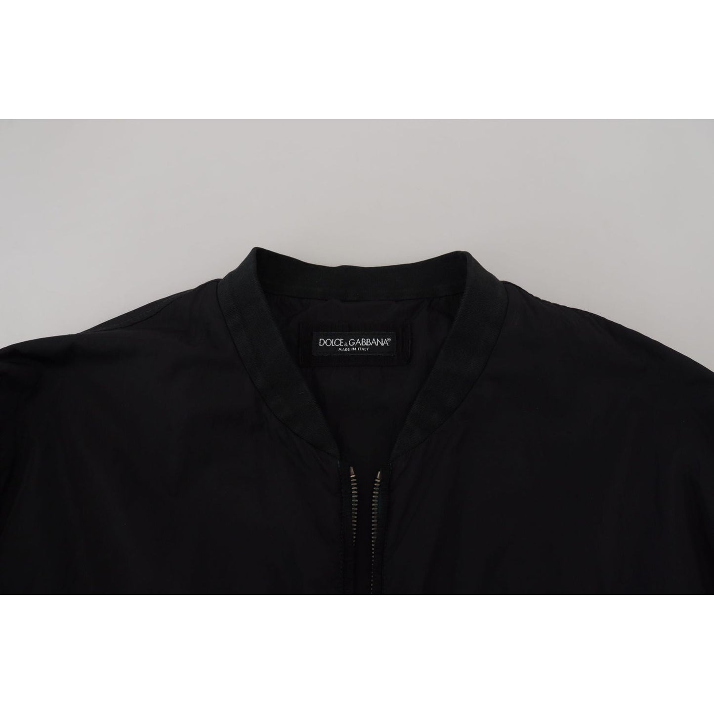 Dolce & Gabbana Elegant Black Bomber Jacket black-nylon-logo-bomber-zipper-jacket