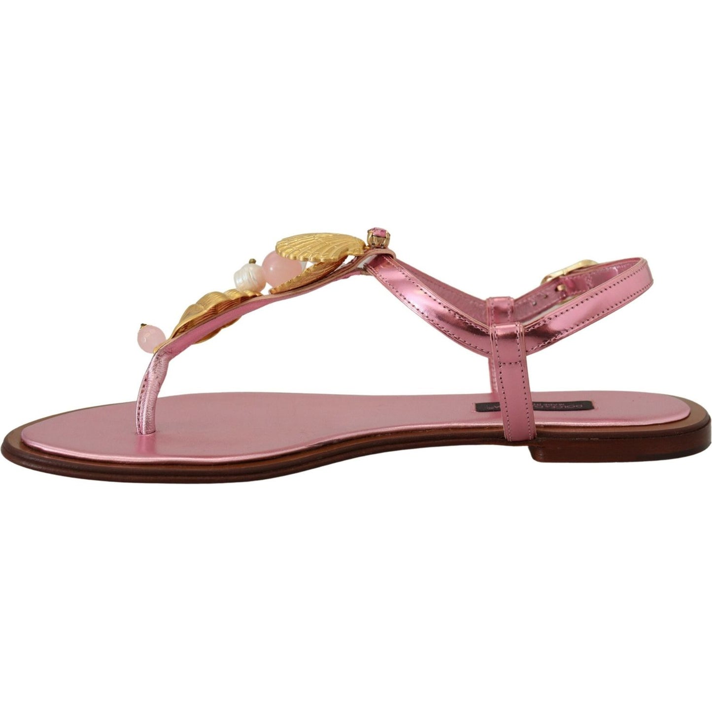 Dolce & Gabbana Chic Pink Leather Sandals with Exquisite Embellishment pink-embellished-slides-flats-sandals-shoes