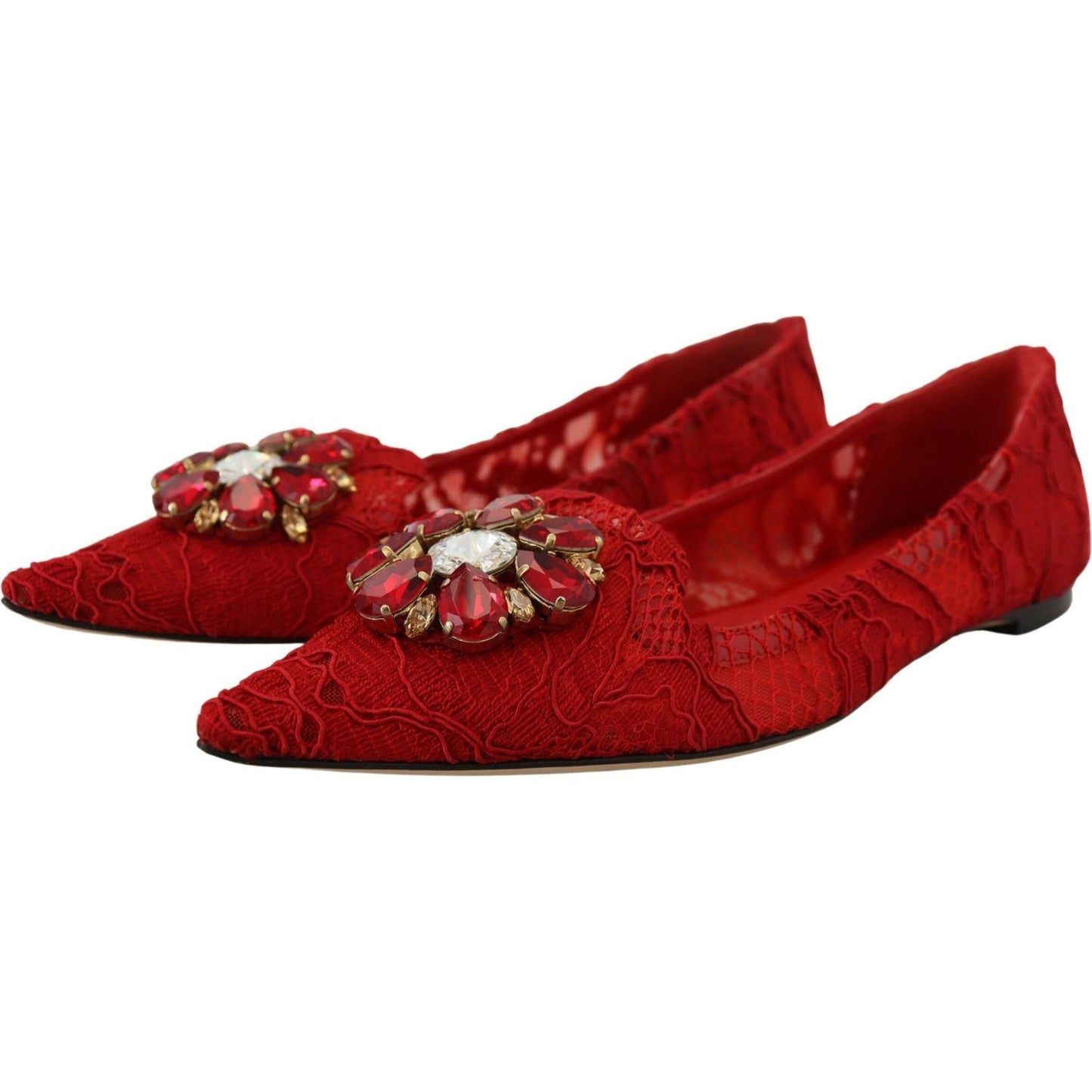 Dolce & Gabbana | Red Crystal-Embellished Flats| McRichard Designer Brands   