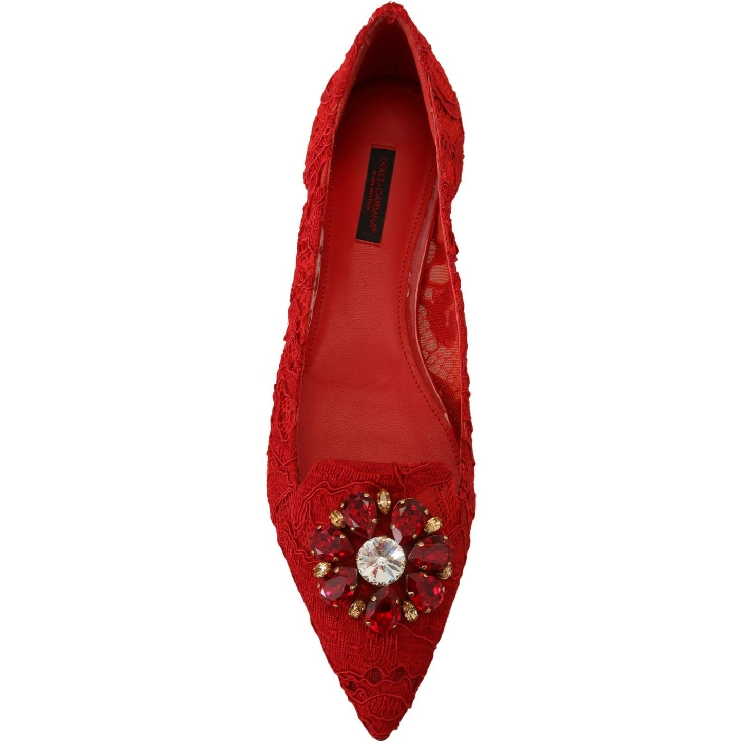 Dolce & Gabbana | Red Crystal-Embellished Flats| McRichard Designer Brands   