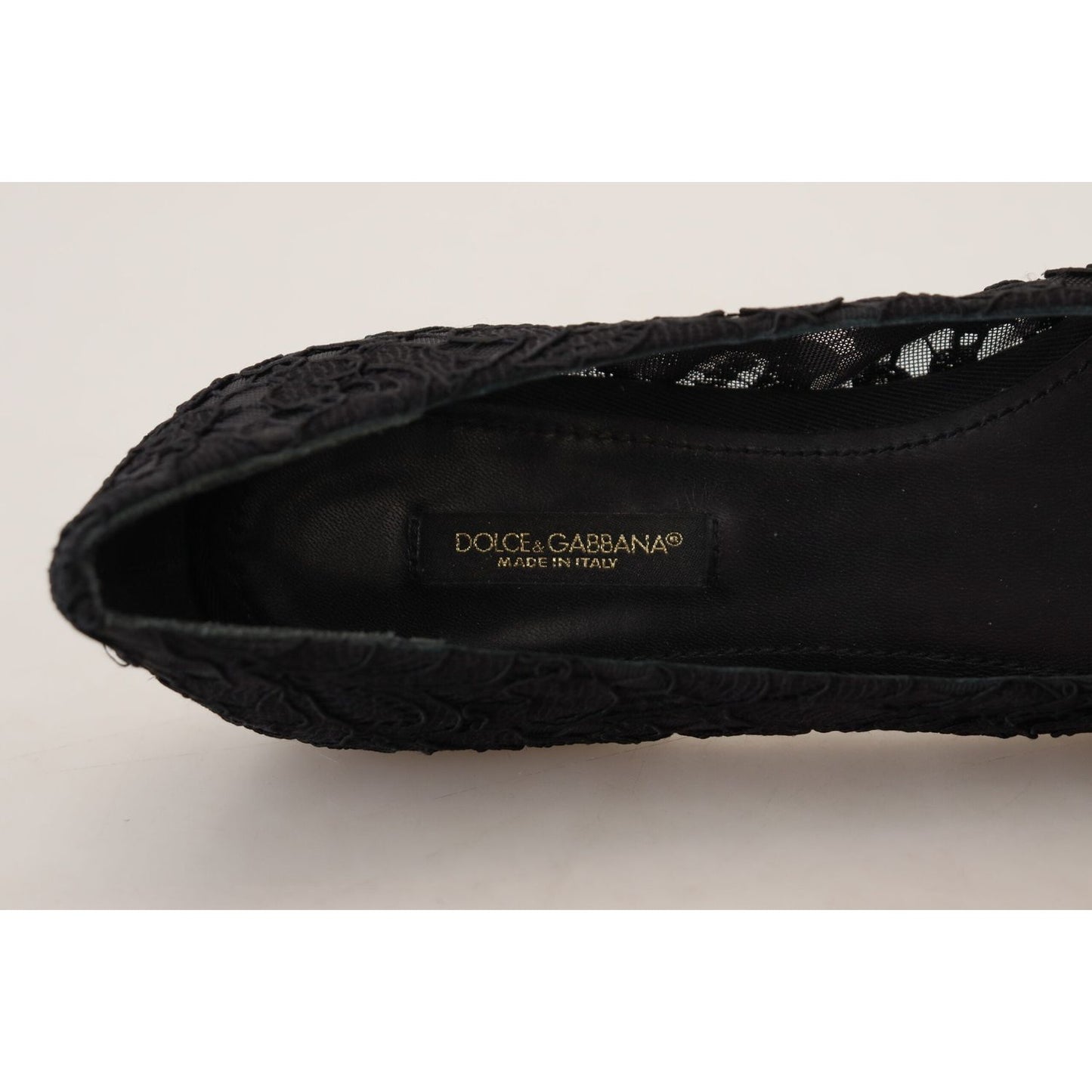 Dolce & Gabbana Elegant Floral Lace Flat Vally Shoes black-taormina-lace-crystals-flats-shoes