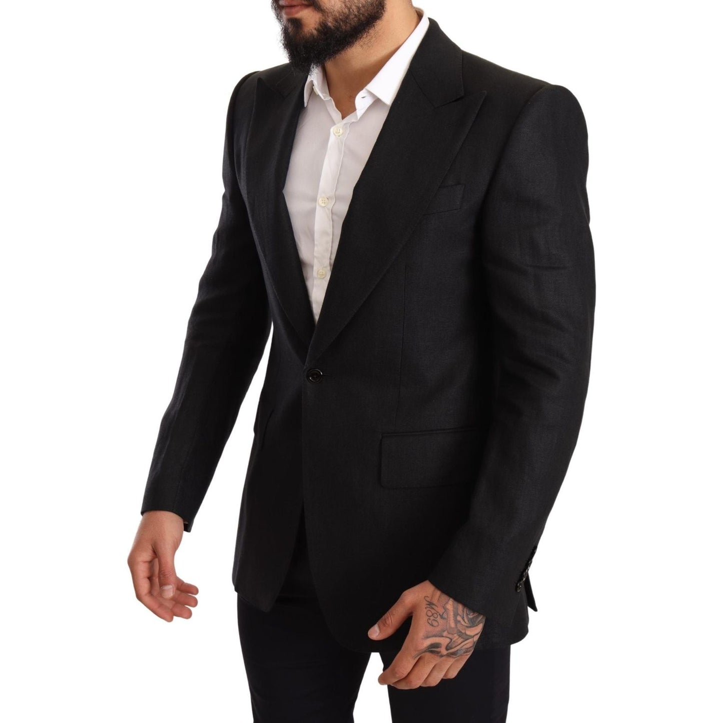 Dolce & Gabbana Elegant Slim Fit Black Linen Blazer elegant-slim-fit-black-linen-blazer