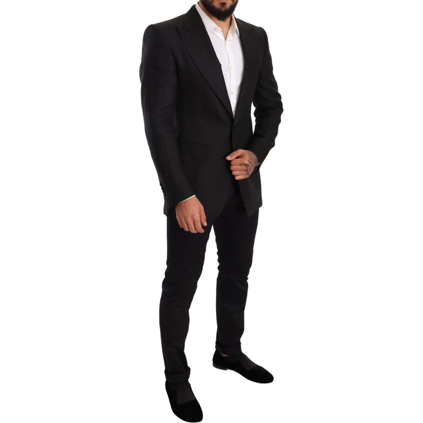 Dolce & Gabbana Elegant Slim Fit Black Linen Blazer elegant-slim-fit-black-linen-blazer