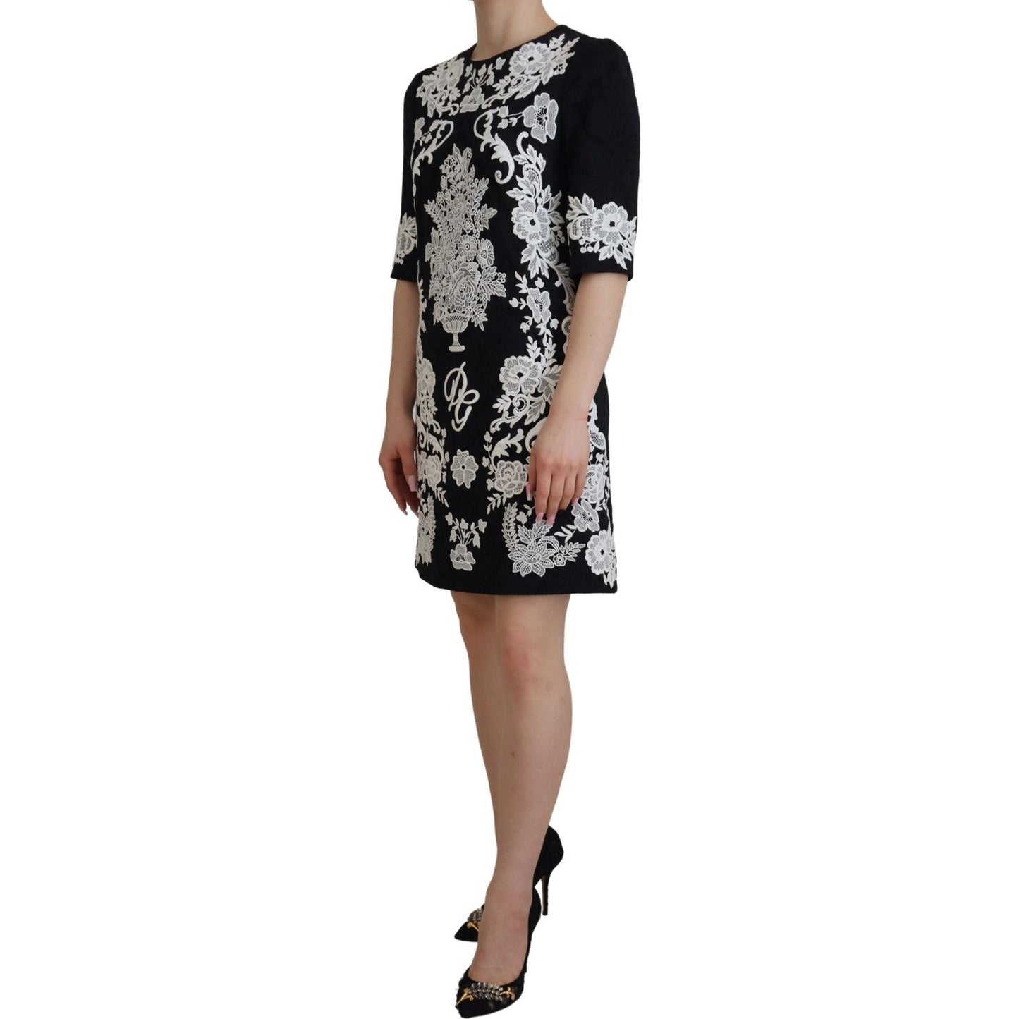 Dolce & GabbanaElegant Black A-Line Mini Dress with Lace TrimMcRichard Designer Brands£1209.00