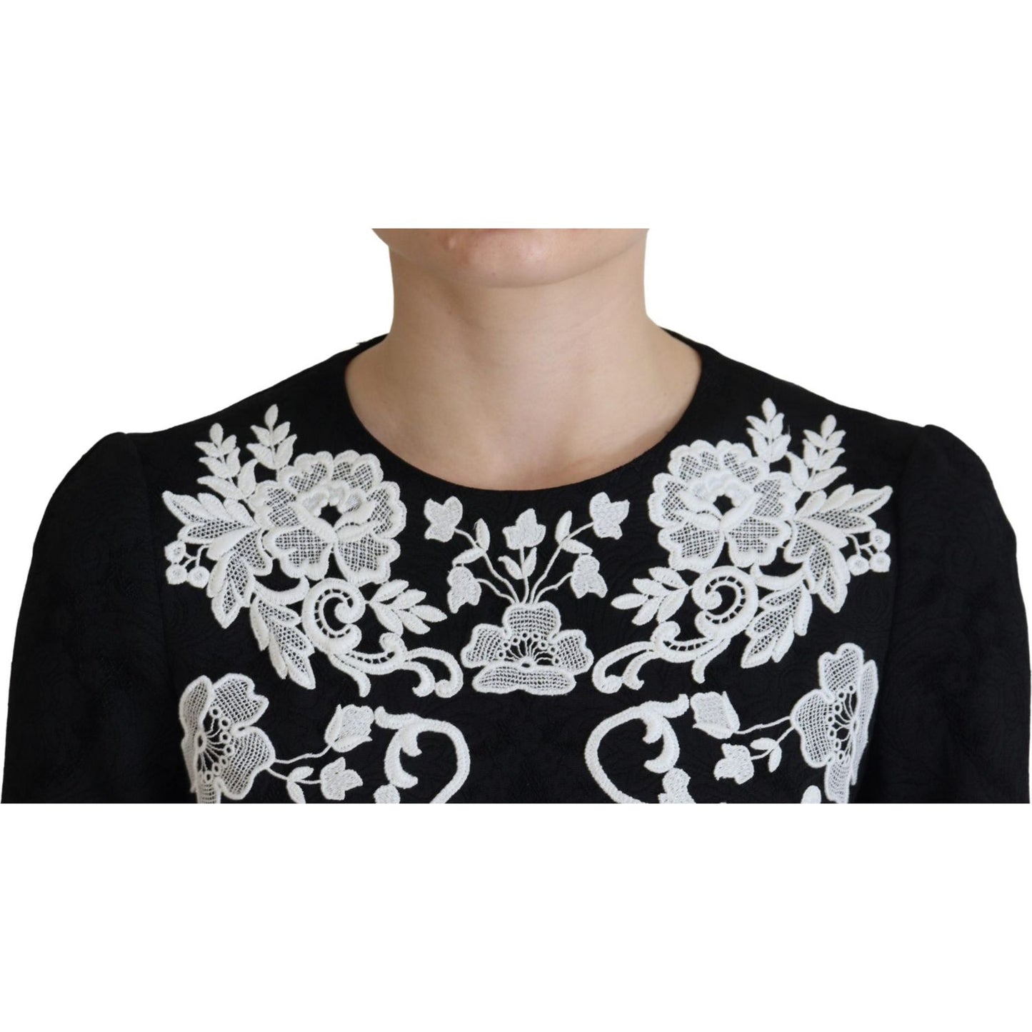 Dolce & GabbanaElegant Black A-Line Mini Dress with Lace TrimMcRichard Designer Brands£1209.00