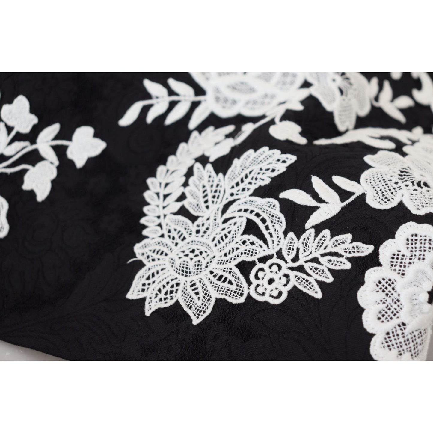 Dolce & Gabbana Elegant Black A-Line Mini Dress with Lace Trim black-lace-trim-half-sleeves-a-line-dress
