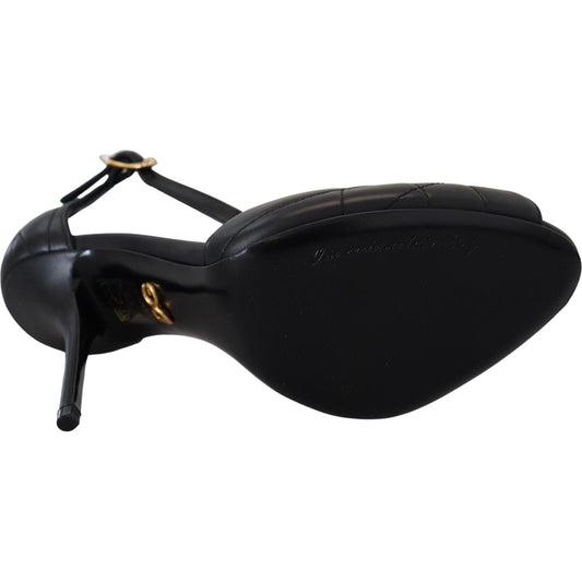 Dolce & Gabbana Elegant Gold-Embellished Leather Sandals black-leather-gold-devotion-heart-sandals-shoes