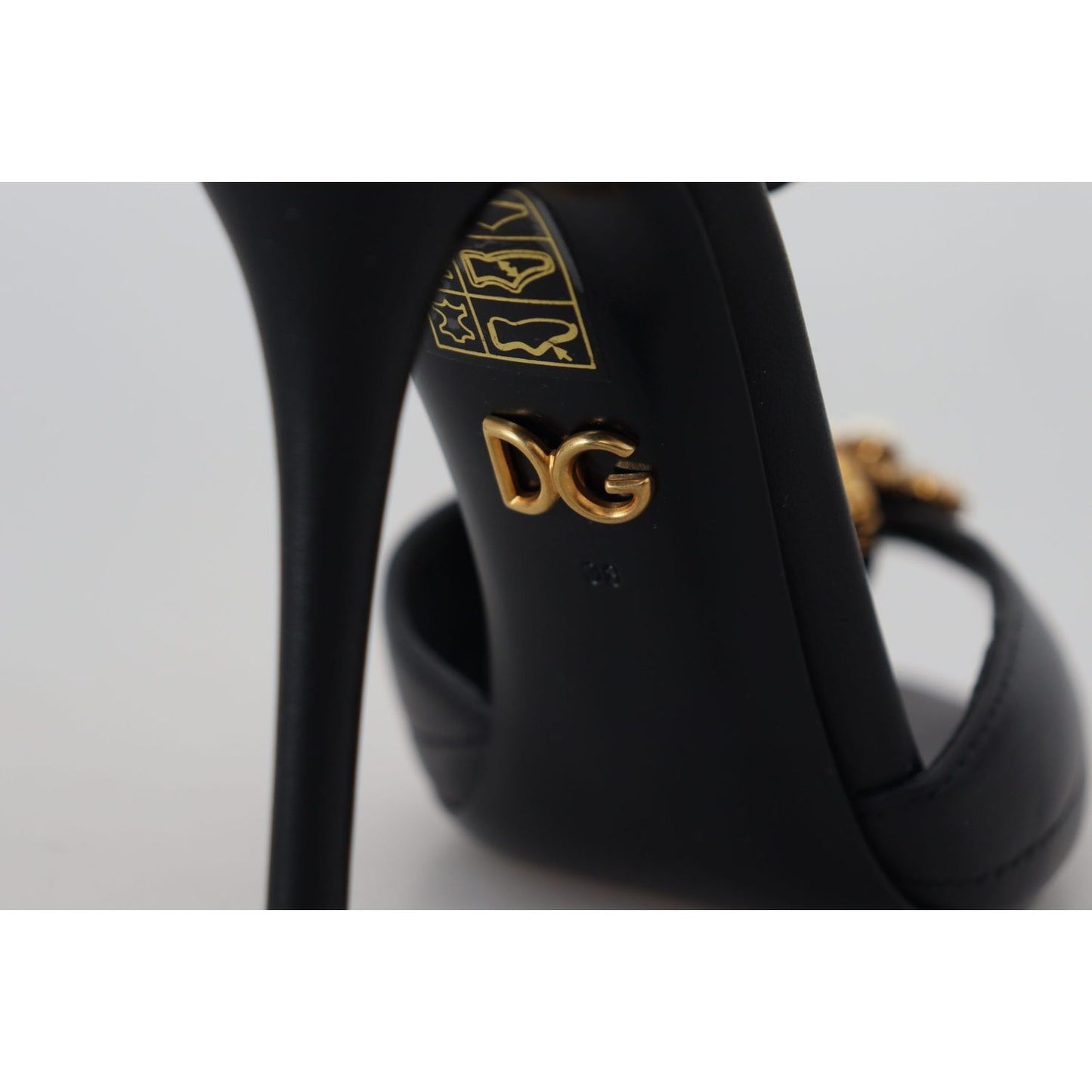 Dolce & Gabbana Elegant Gold-Embellished Leather Sandals black-leather-gold-devotion-heart-sandals-shoes