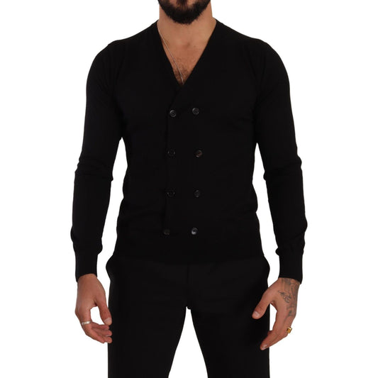 Dolce & Gabbana Elegant V-Neck Black Cashmere Cardigan black-cashmere-button-down-cardigan-sweater-1