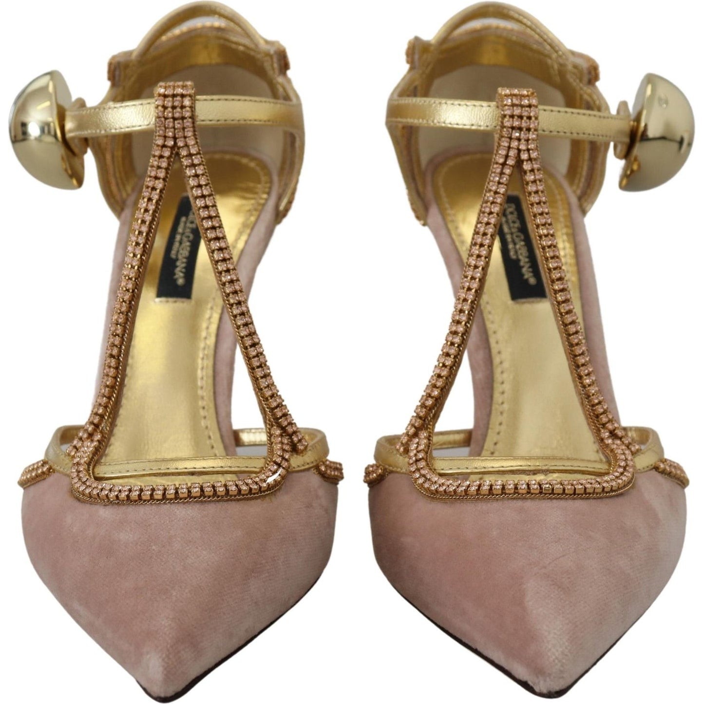 Dolce & Gabbana Elegant Pink Crystal Pumps with High Heels pink-crystal-t-strap-heels-pumps-shoes