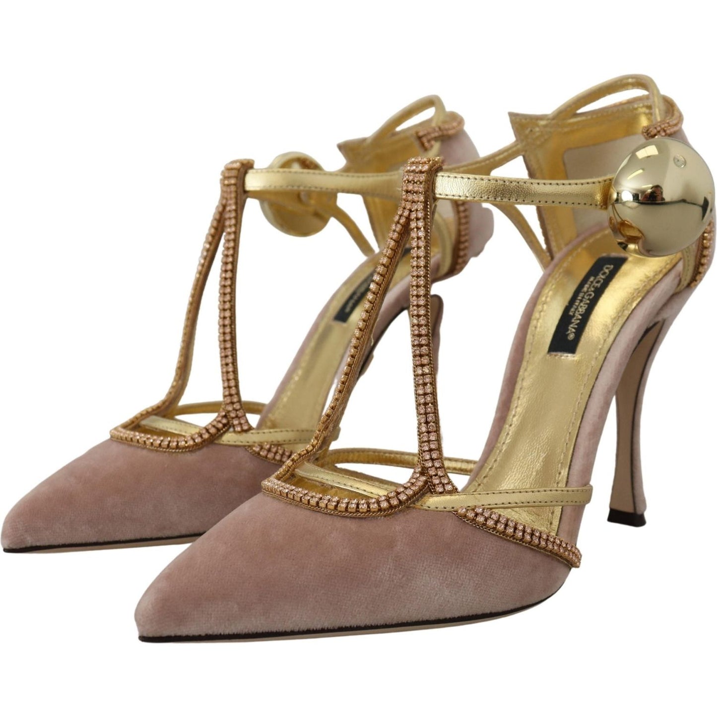 Dolce & Gabbana Elegant Pink Crystal Pumps with High Heels pink-crystal-t-strap-heels-pumps-shoes