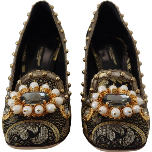 Dolce & Gabbana Golden Jacquard Brocade Square Toe Pumps gold-crystal-square-toe-brocade-pumps-shoes-1