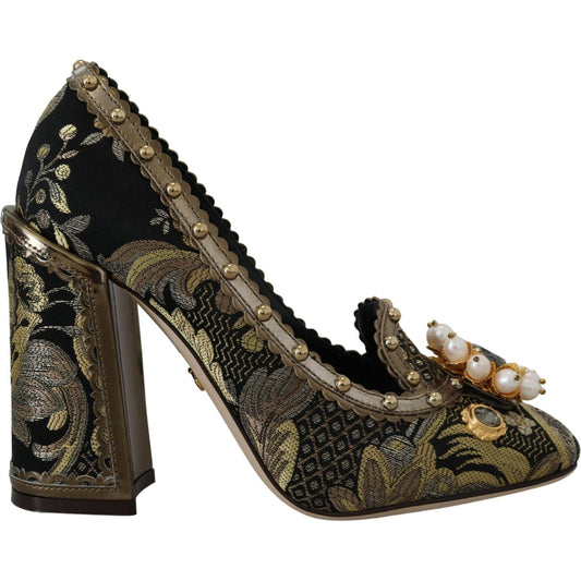 Dolce & Gabbana Golden Jacquard Brocade Square Toe Pumps gold-crystal-square-toe-brocade-pumps-shoes-1