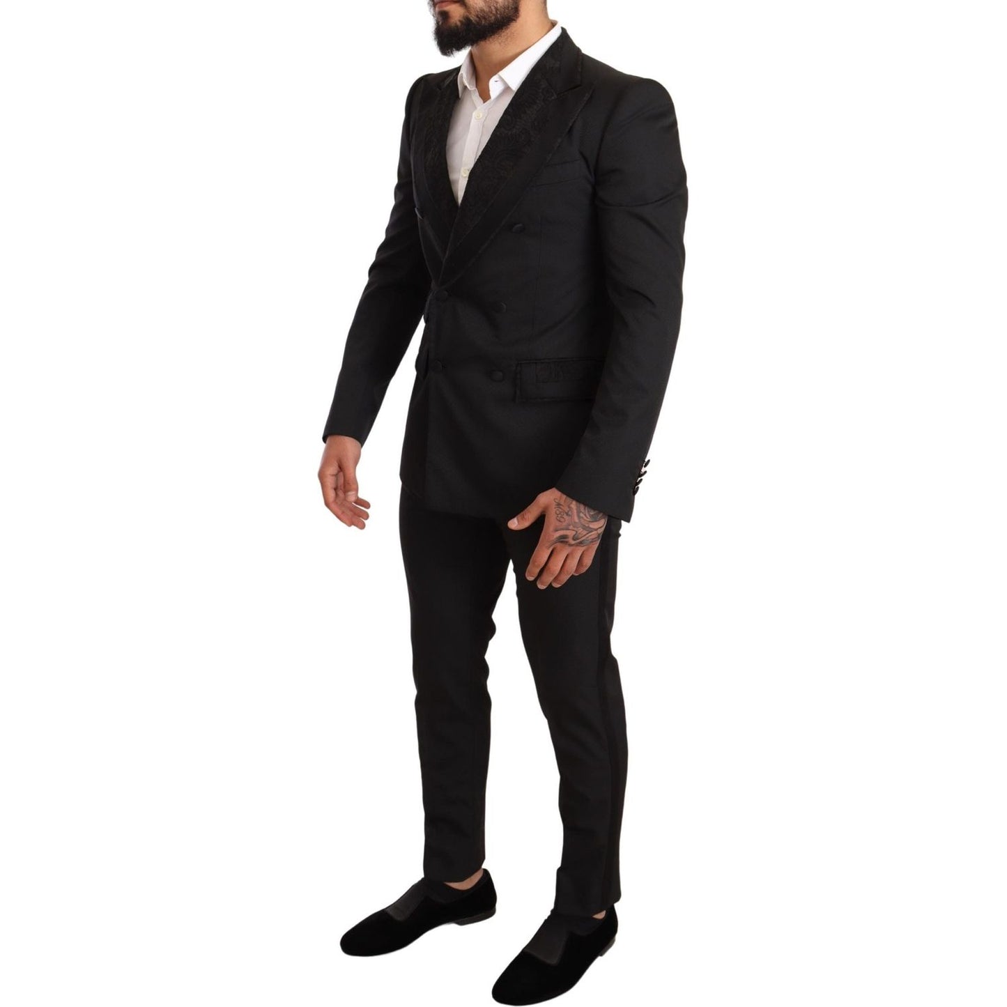 Dolce & Gabbana Elegant Black Floral Brocade Suit Suit black-brocade-2-piece-set-polyester-suit