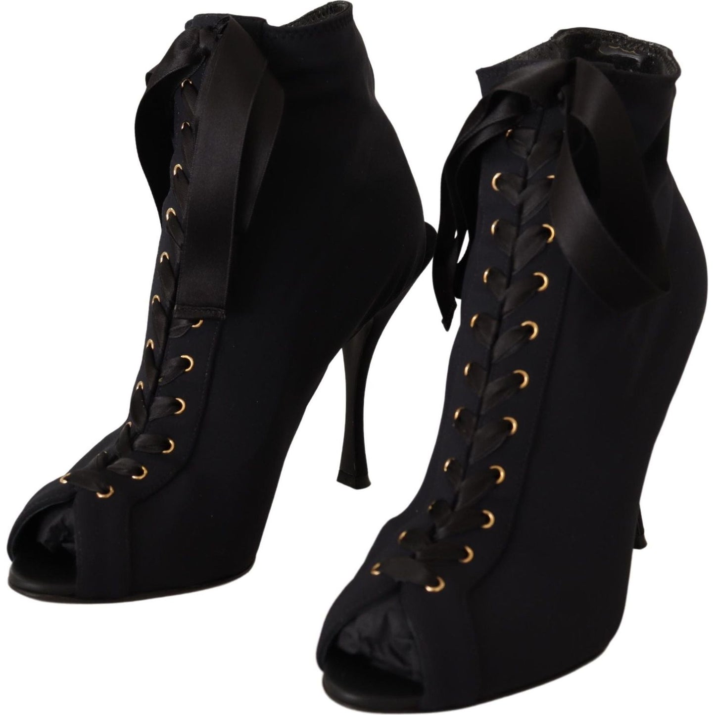 Dolce & Gabbana Elegant Ankle Open Toe Heel Boots black-stretch-short-ankle-boots-shoes-2