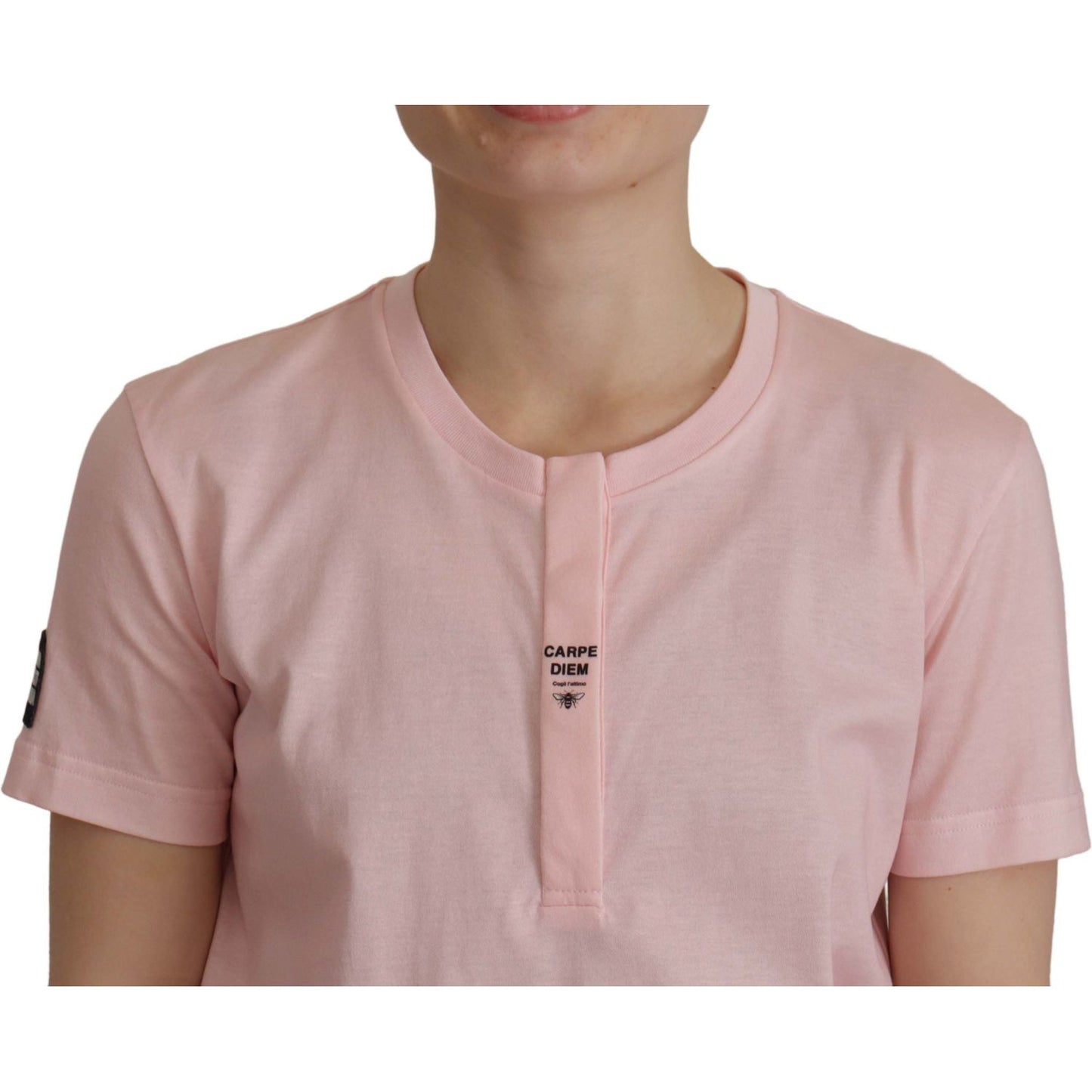 Dolce & Gabbana Floral Henley Cotton Tee in Pink pink-floral-cotton-henley-cotton-t-shirt