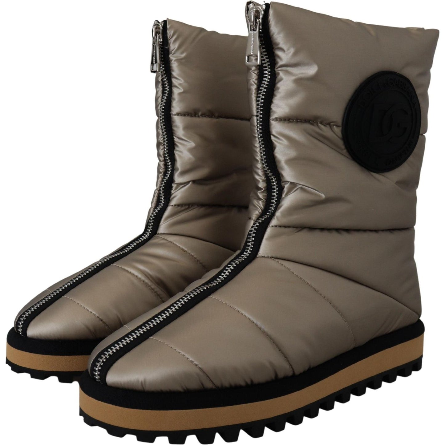 Dolce & Gabbana Silver Platino Mid Calf Designer Boots silver-padded-mid-calf-winter-shoes-boots