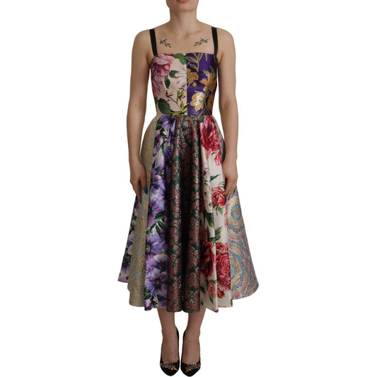 Dolce & Gabbana Patchwork Elegance Silk Blend Dress multicolor-pachwork-print-floral-jaquard-silk-midi-dress