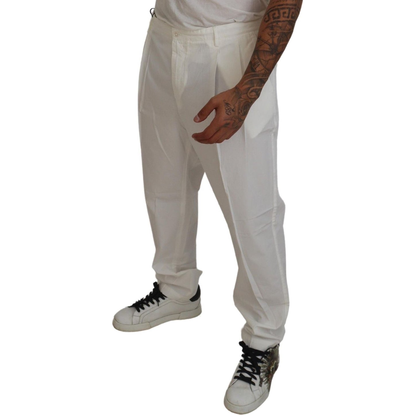 Dolce & Gabbana Elegant White Cotton Chino Dress Pants white-cotton-dress-formal-men-pants