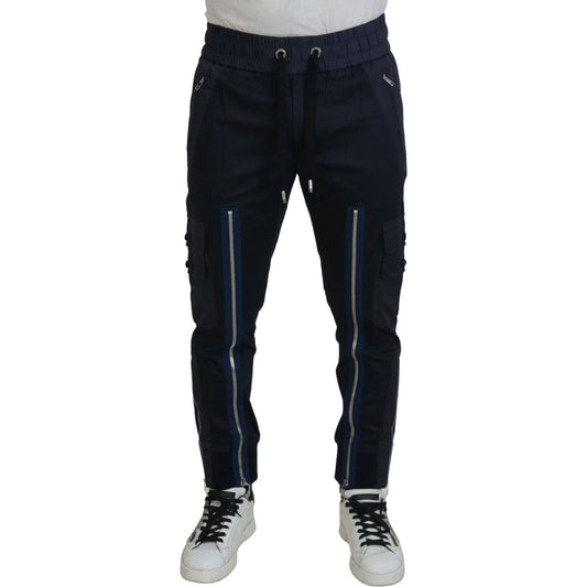 Dolce & Gabbana Elegant Dark Blue Jogger Pants dark-blue-cotton-zipper-jogger-pants