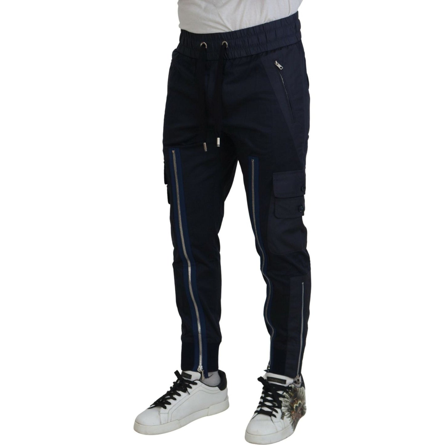 Dolce & Gabbana Elegant Dark Blue Jogger Pants dark-blue-cotton-zipper-jogger-pants