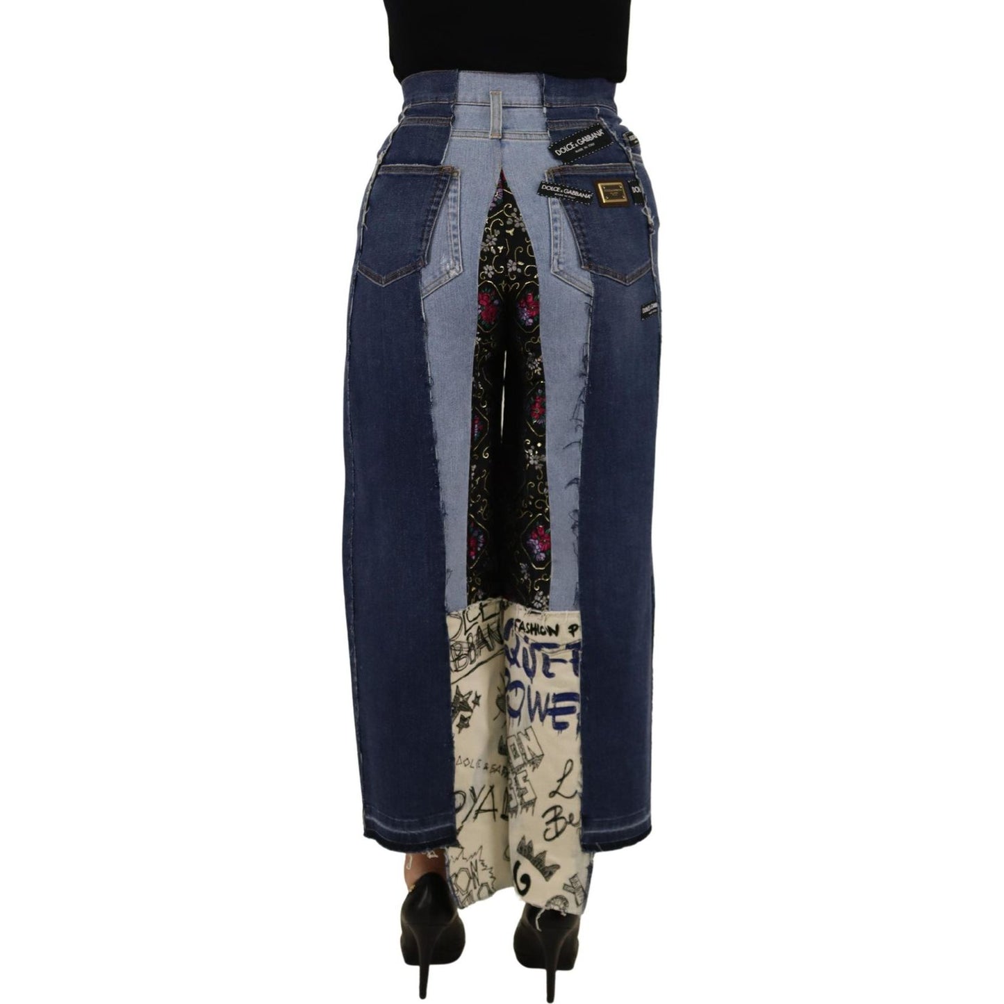 Dolce & Gabbana High-Waist Multicolor Wide-Cut Jeans multicolor-patchwork-dg-fashion-wide-leg-denim-pant