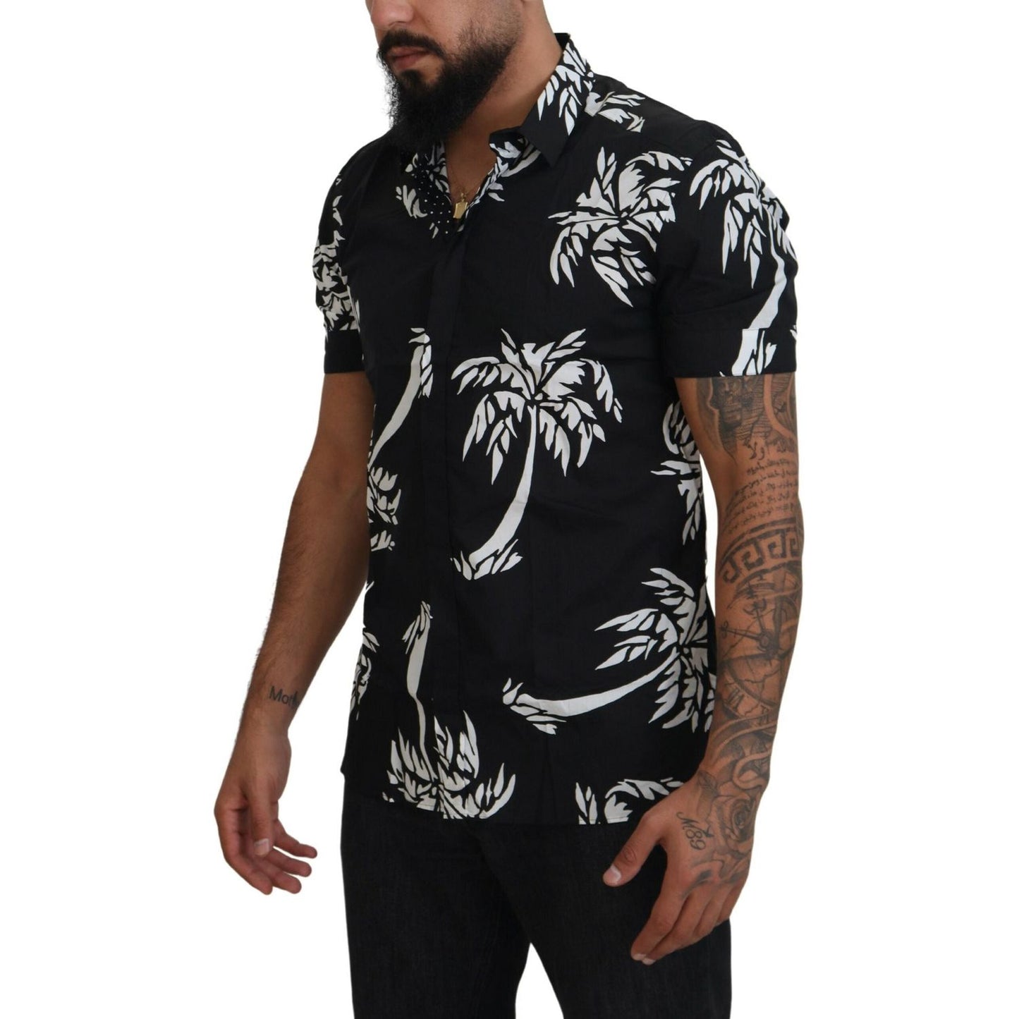 Dolce & Gabbana Elegant Black Palm Tree Print Casual Shirt elegant-black-palm-tree-print-casual-shirt