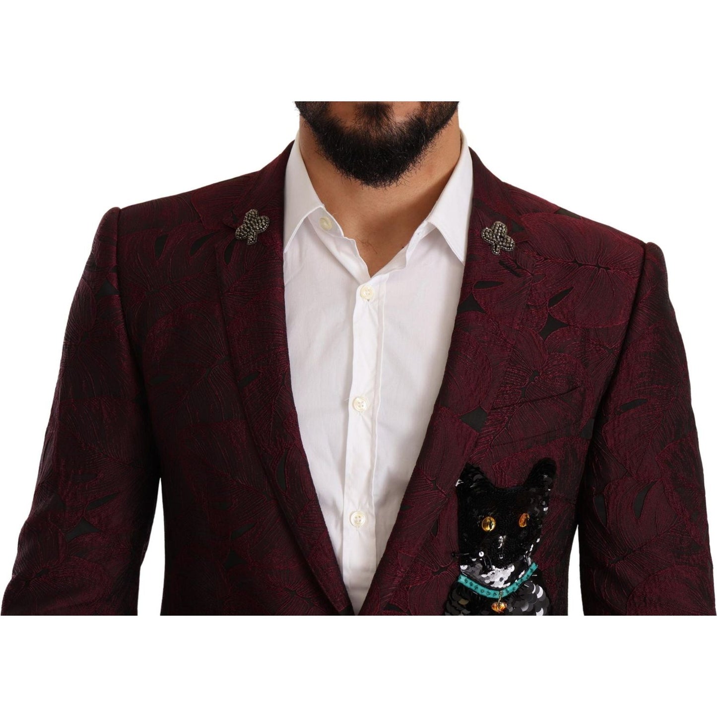 Dolce & Gabbana Elegant Maroon Leaf Pattern Two-Piece Suit maroon-cat-sequin-martini-2-piece-suit