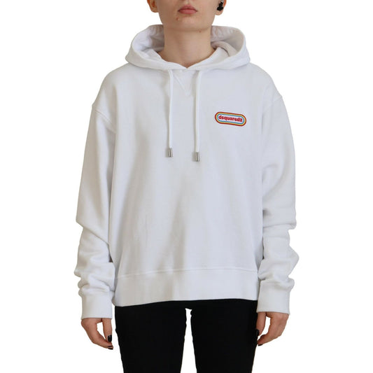 Dsquared² White Logo Patch Cotton Hoodie Sweatshirt Sweater white-logo-patch-cotton-hoodie-sweatshirt-sweater