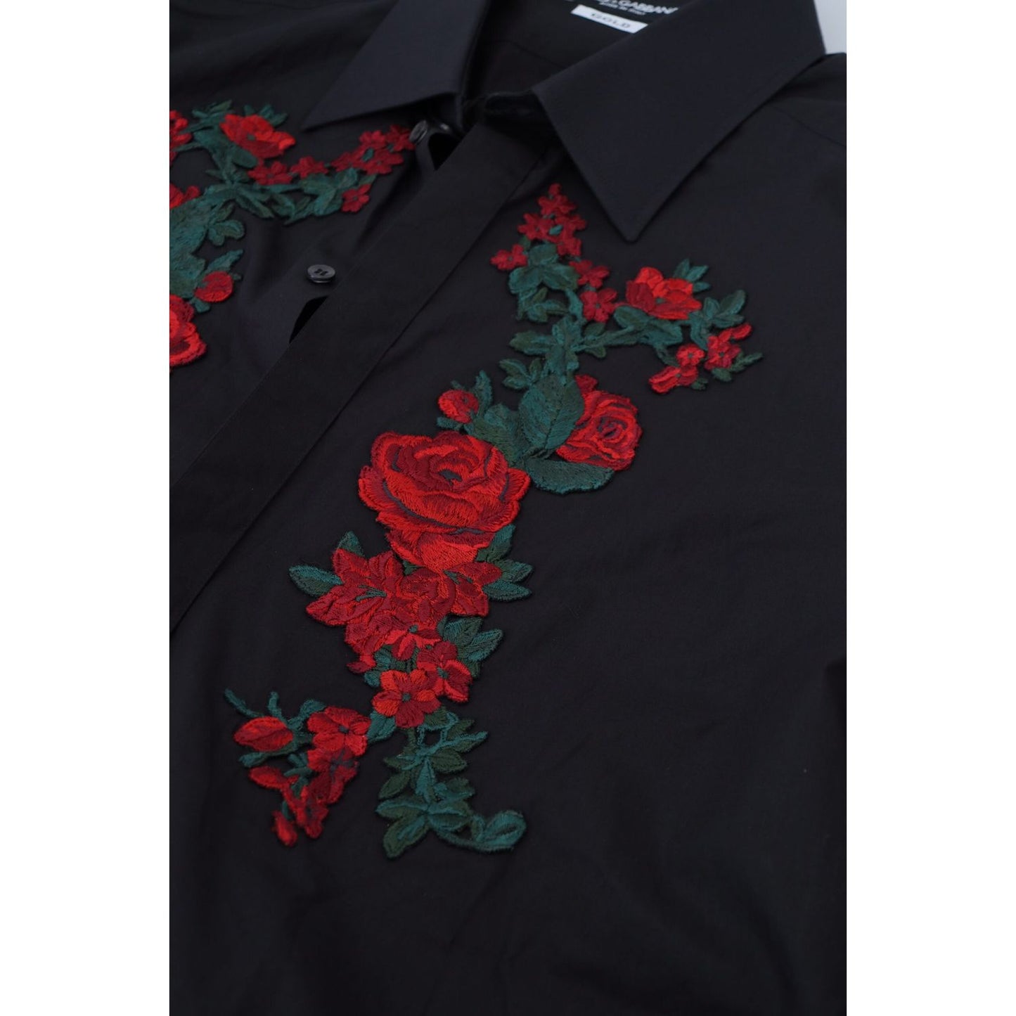 Dolce & Gabbana Elegant Floral Embroidered Cotton Shirt black-floral-embroidery-men-long-sleeves-gold-shirt