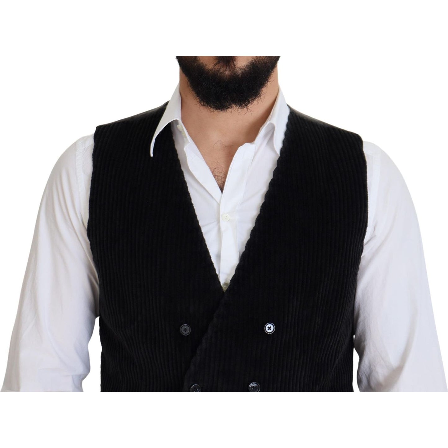 Dolce & Gabbana Elegant Black Double Breasted Dress Vest black-cotton-double-breasted-waistcoat-vest