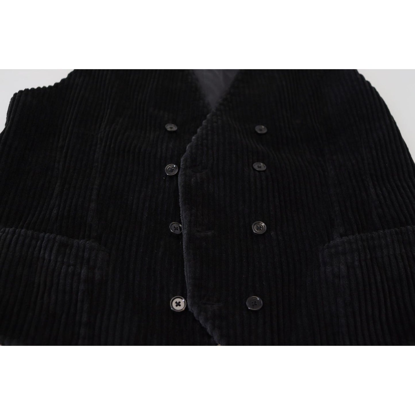 Dolce & Gabbana Elegant Black Double Breasted Dress Vest black-cotton-double-breasted-waistcoat-vest