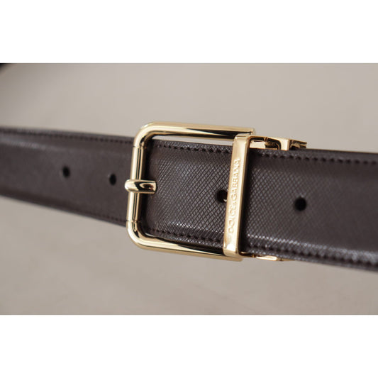 Dolce & Gabbana Elegant Leather Logo Engraved Belt brown-calf-leather-gold-logo-metal-buckle-belt