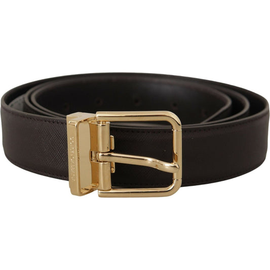 Dolce & Gabbana Elegant Leather Logo Engraved Belt brown-calf-leather-gold-logo-metal-buckle-belt