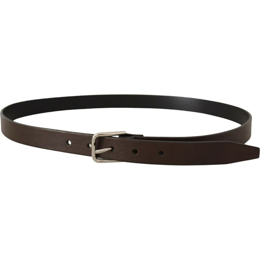 Dolce & Gabbana Elegant Leather Belt with Metal Buckle brown-calf-leather-silver-tone-metal-buckle-belt-1