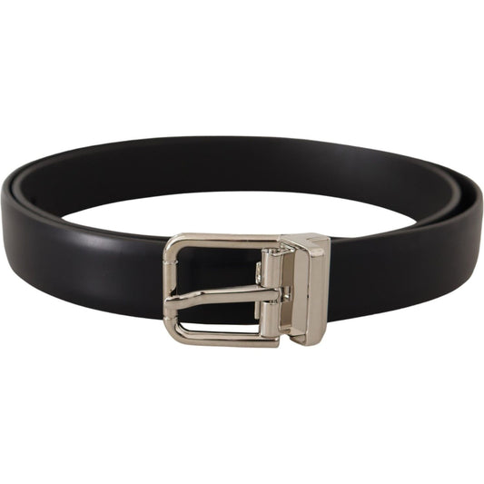 Dolce & Gabbana Elegant Black Leather Belt with Metal Buckle black-calf-leather-silver-metal-logo-buckle-belt-1