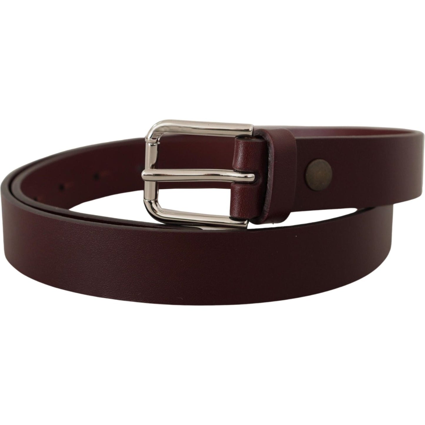 Dolce & Gabbana Maroon Luxe Leather Belt with Metal Buckle maroon-calf-leather-silver-tone-metal-buckle-belt-1