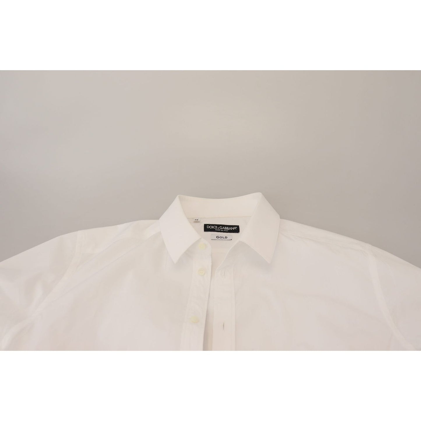 Dolce & Gabbana Elegant White Cotton Dress Shirt white-cotton-slim-fit-formal-dress-gold-shirt-1