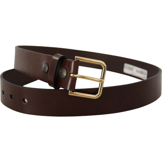 Dolce & Gabbana Elegant Black Leather Belt with Metal Buckle brown-polished-leather-gold-tone-metal-buckle-belt