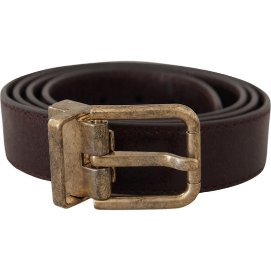 Dolce & Gabbana Elegant Leather Belt with Engraved Buckle brown-calf-leather-vintage-logo-metal-buckle-belt