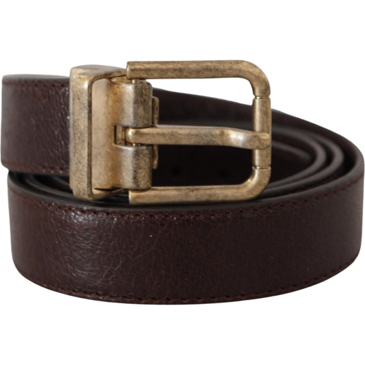 Dolce & Gabbana Elegant Leather Belt with Engraved Buckle brown-calf-leather-vintage-logo-metal-buckle-belt IMG_7167-be1eaec6-090.jpg