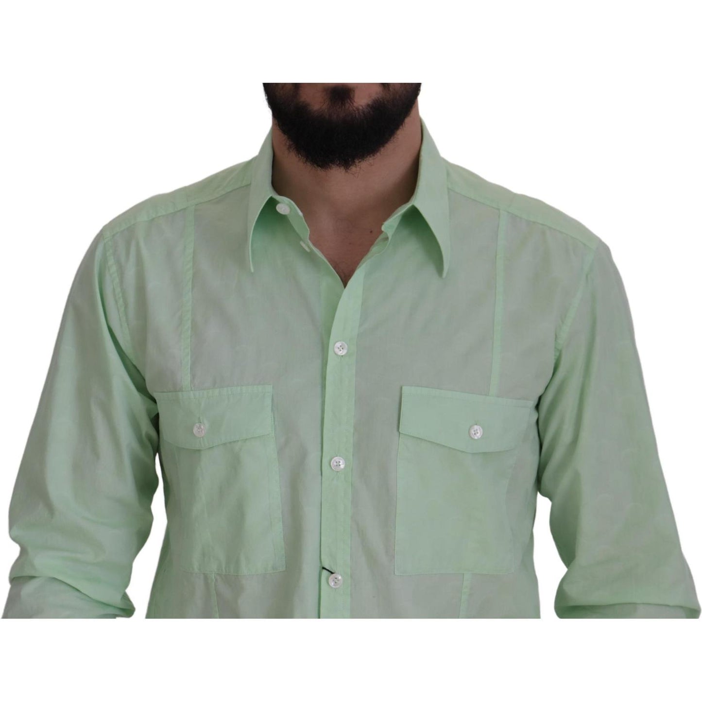 Dolce & Gabbana Mint Green Slim Fit Casual Button-Down Shirt mint-green-long-sleeves-button-down-shirt